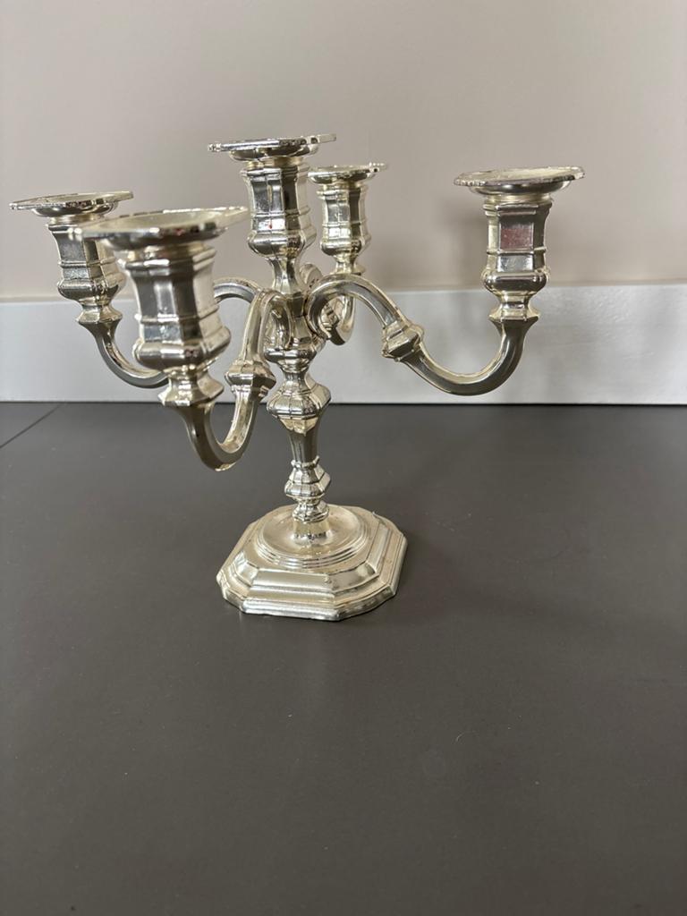 Zilverkleurige Vijfarmige Kandelaar - BMF N, Ophalen of Verzenden, Overige materialen
