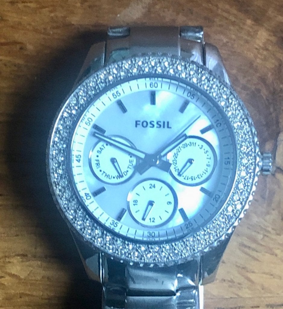 Fossil Dameshorloge met Strass en Stalen Band, Sieraden, Tassen en Uiterlijk, Staal, Gebruikt, Staal, Fossil