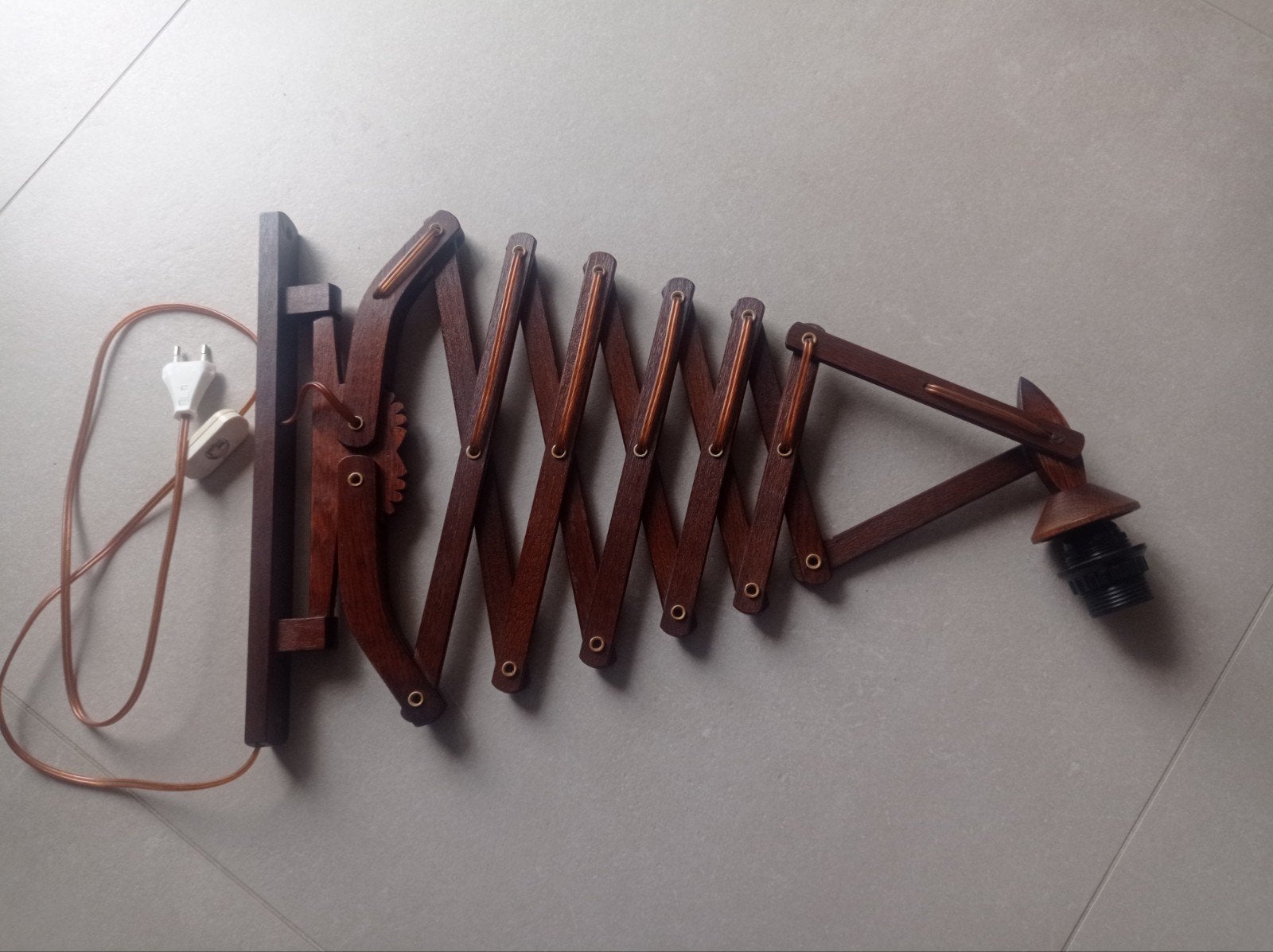 Vintage houten schaarlamp / wandlamp, Ophalen of Verzenden