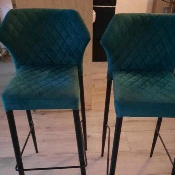 2 Groene barkrukken met lichte beschadiging, Ophalen, Gebruikt, 90 cm of meer, Metaal