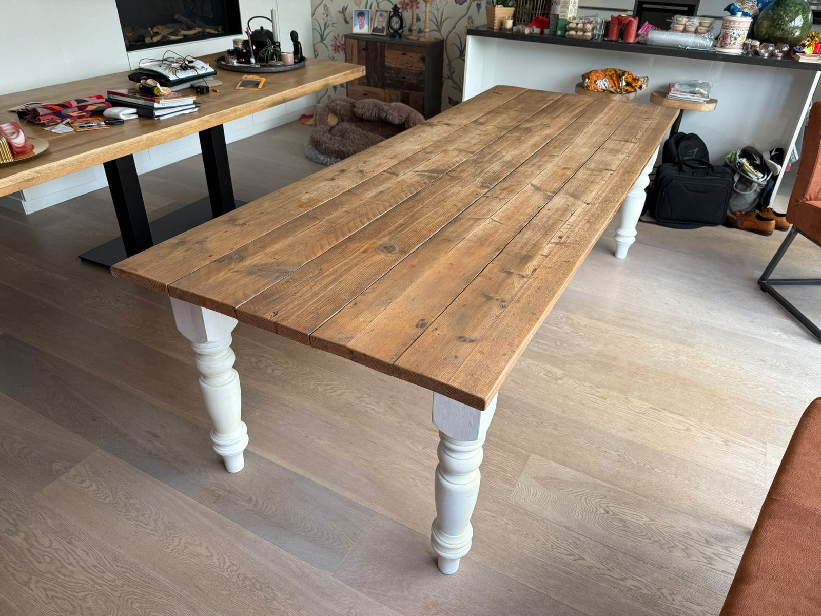 Eettafel, brocante, hout, groot, Ophalen, 200 cm of meer, 50 tot 100 cm, Zo goed als nieuw