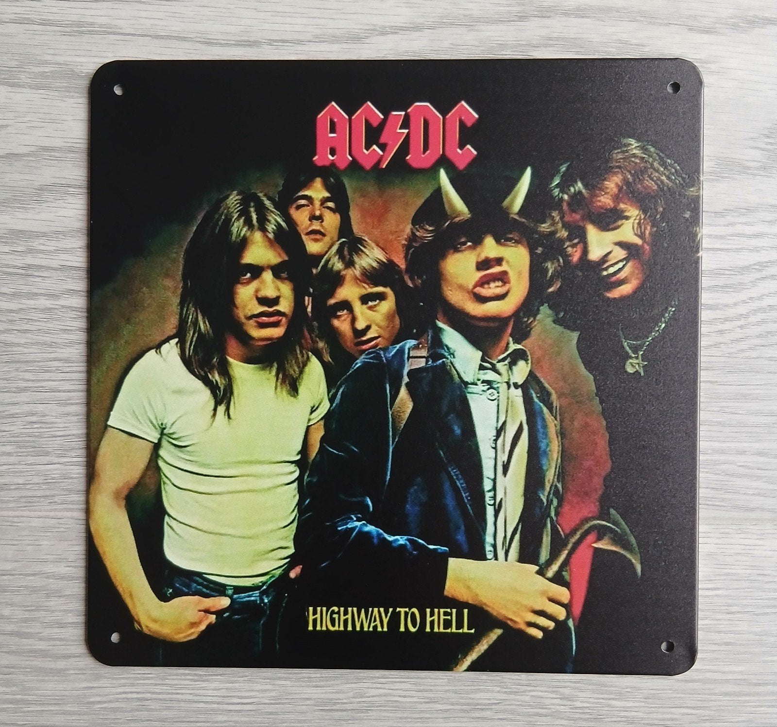AC DC Highway To Hell 20x20 cm Metalen Reclamebord, Ophalen of Verzenden, Nieuw, Poster, Artwork of Schilderij