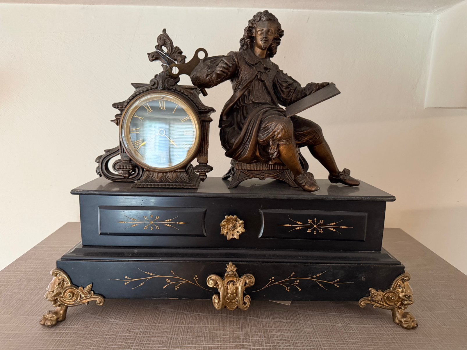 Antieke Victoriaanse Franse marmeren schouwklok ca. 1870, Antiek en Kunst, Ophalen