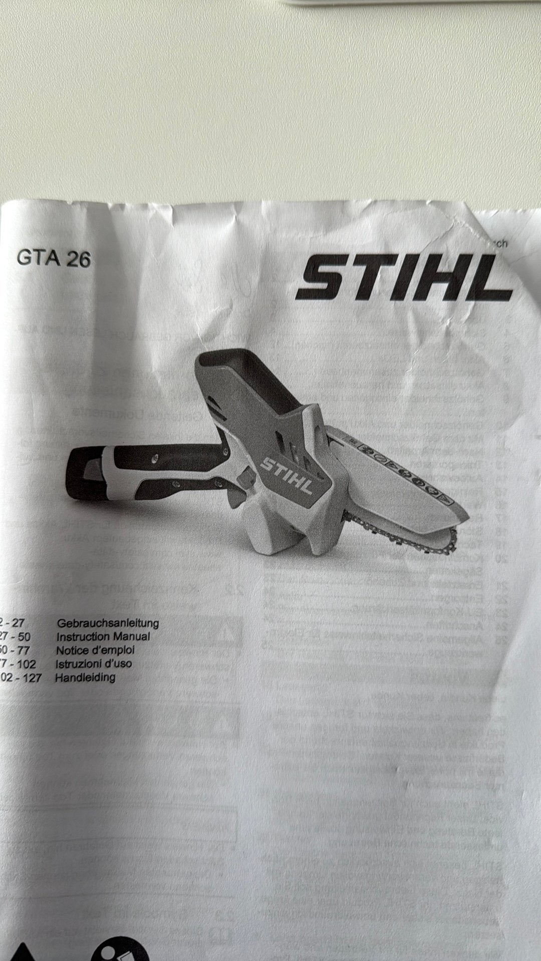 Stihl GTA 26 Kreupelhoutsnoeier (mini kettigzaag), Ophalen of Verzenden, Zo goed als nieuw, Accu