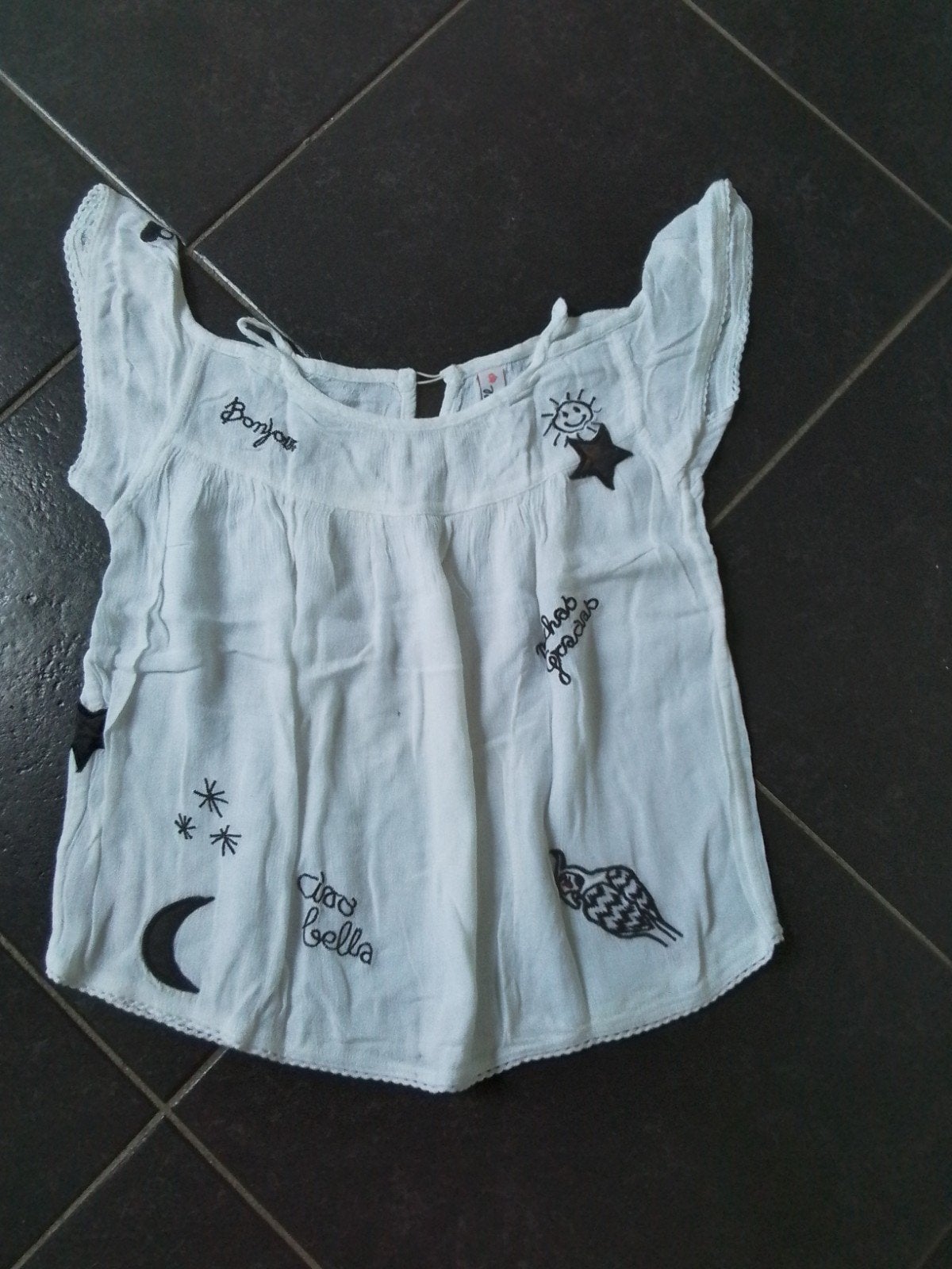 mooi wit-zwart bloesje, topje Jill mt 122-128, Meisje, Ophalen of Verzenden, Zo goed als nieuw, Shirt of Longsleeve