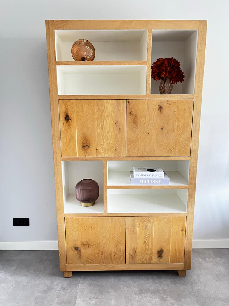 Stevige eiken vakkenkast Oldwood met lichte binnenkant, Huis en Inrichting, Kasten | Boekenkasten, Ophalen, Gebruikt, 100 tot 150 cm