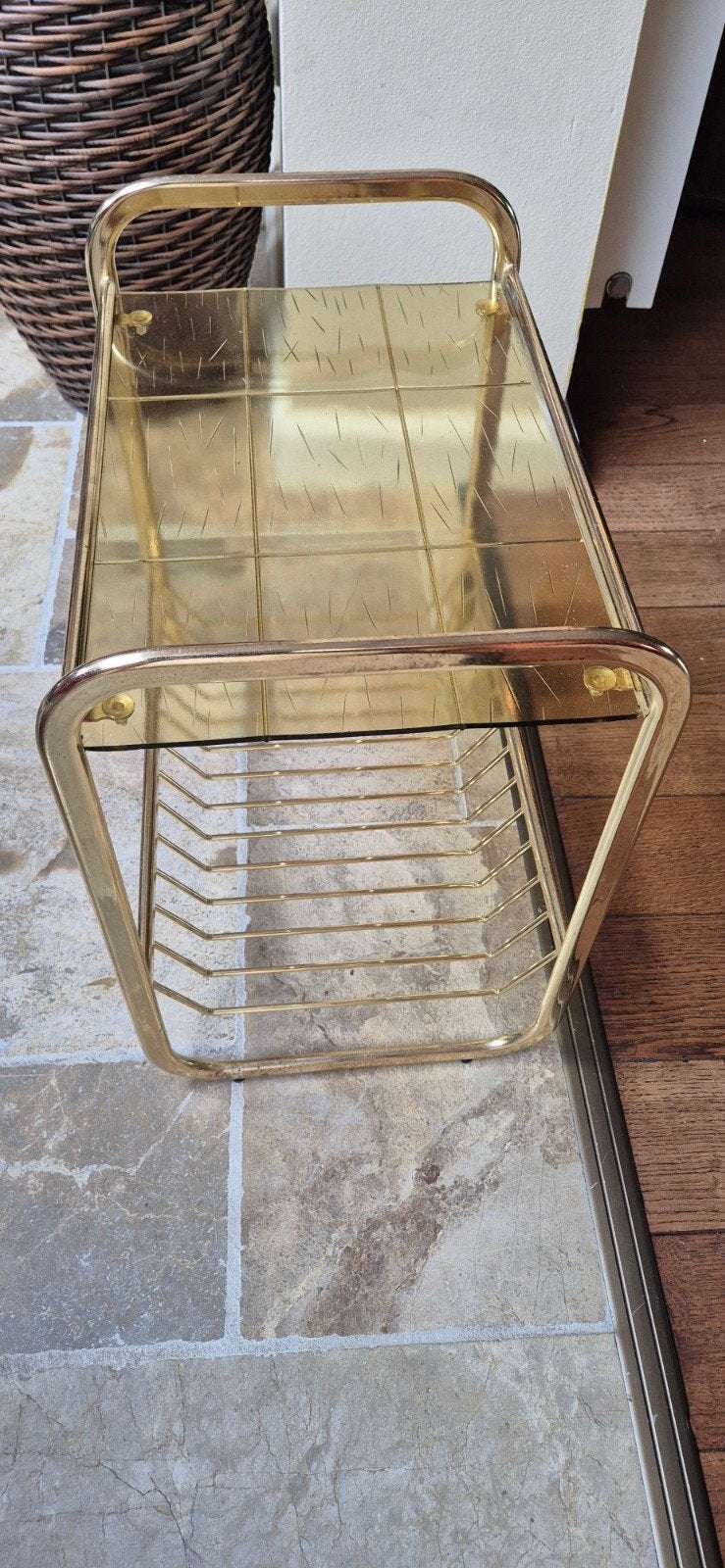 Vintage gouden krantenbak met glasplaat, Ophalen