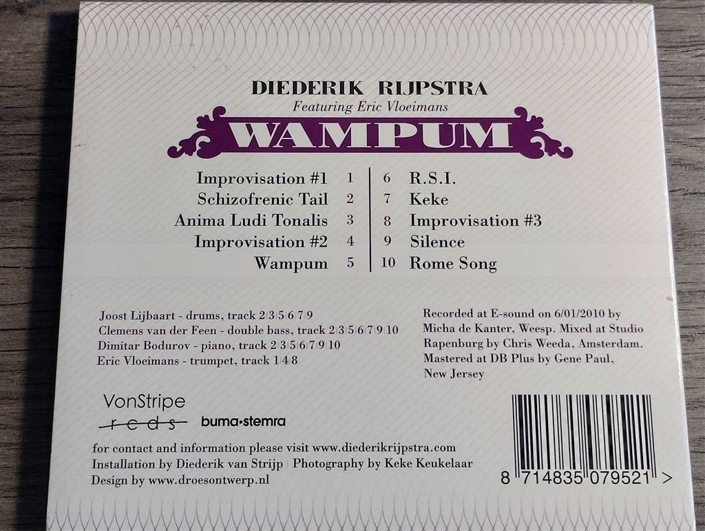Diederik Rijpstra Featuring Eric Vloeimans ‎- Wampum, Ophalen of Verzenden, Zo goed als nieuw, Jazz