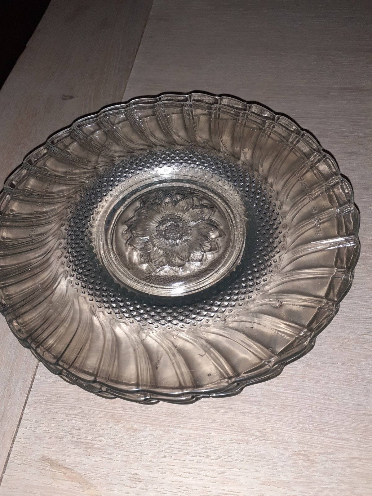 4 Gebruikte Glazen Gebaksbordjes met Bloemmotief, Ophalen of Verzenden