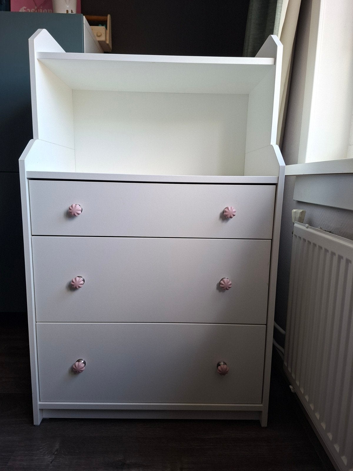 Ikea Hauga ladekast met 3 lades en plank, wit, Ophalen, Gebruikt, 100 tot 150 cm, 50 tot 100 cm