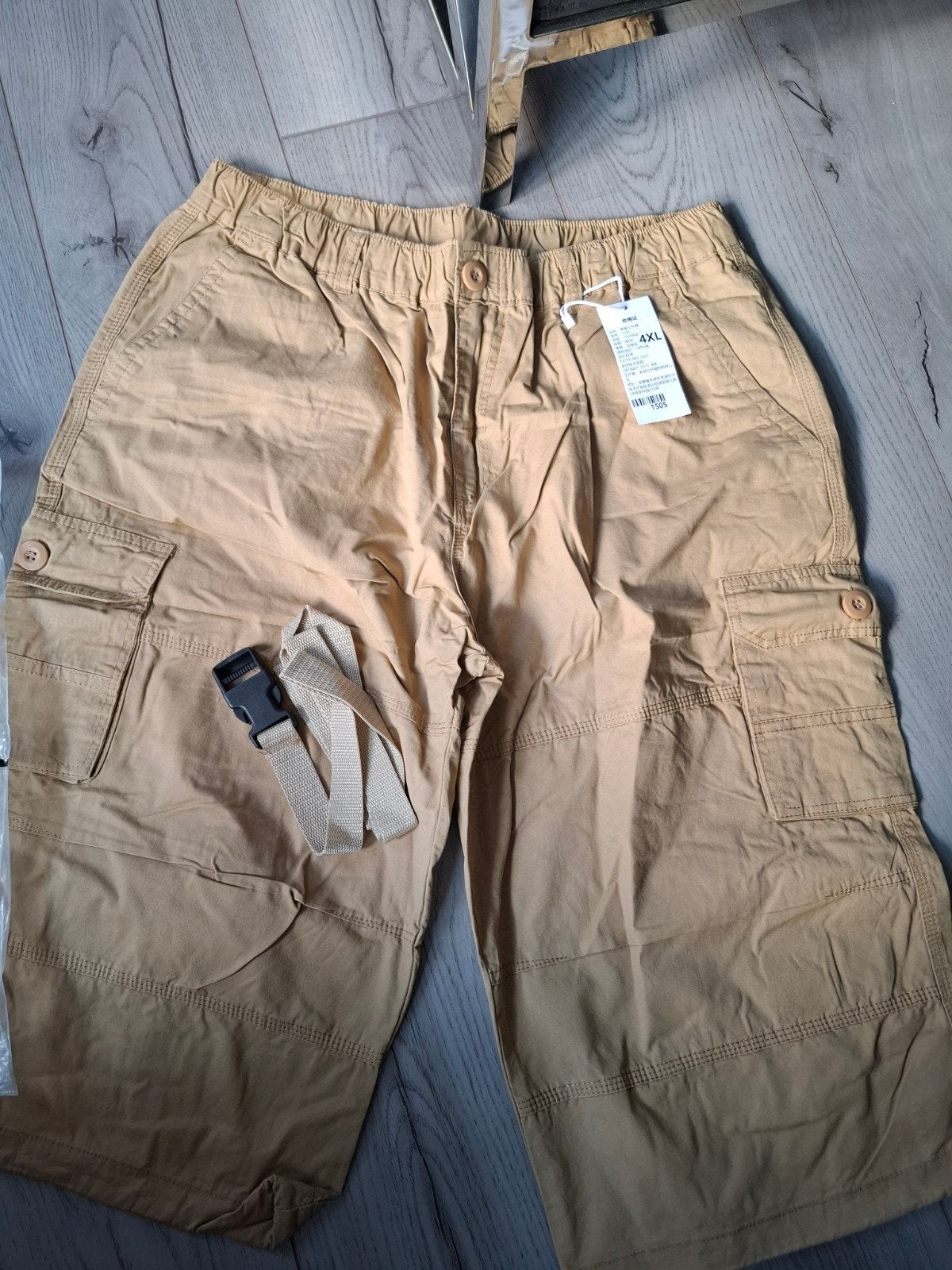 Nieuw! 100% Katoen 3/4 Cargo Korte Broek + Riem -, Verzenden, Nieuw, Beige