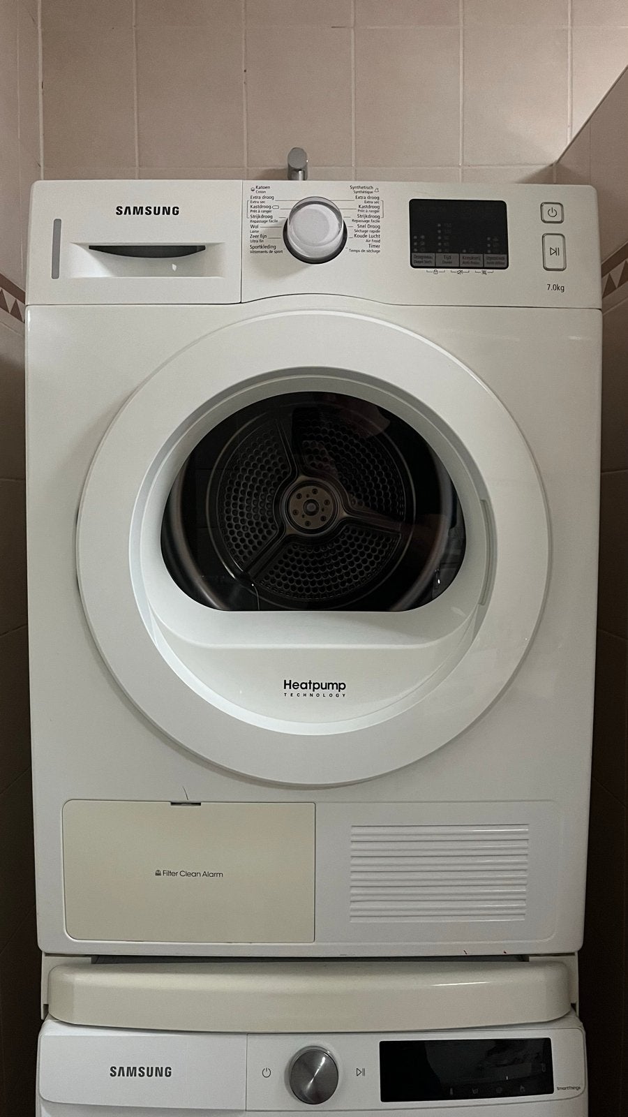 Samsung DV71F5E0HGW/EN Warmtepompdroger 7kg, Witgoed en Apparatuur, Wasdrogers, Ophalen, 6 tot 8 kg, Zo goed als nieuw, Voorlader