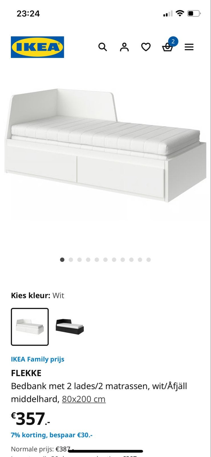 Ikea FLEKKE bedbank met lades - logeerbed €50, Huis en Inrichting, Slaapkamer | Bedden, Ophalen, Gebruikt, Eenpersoons, Wit