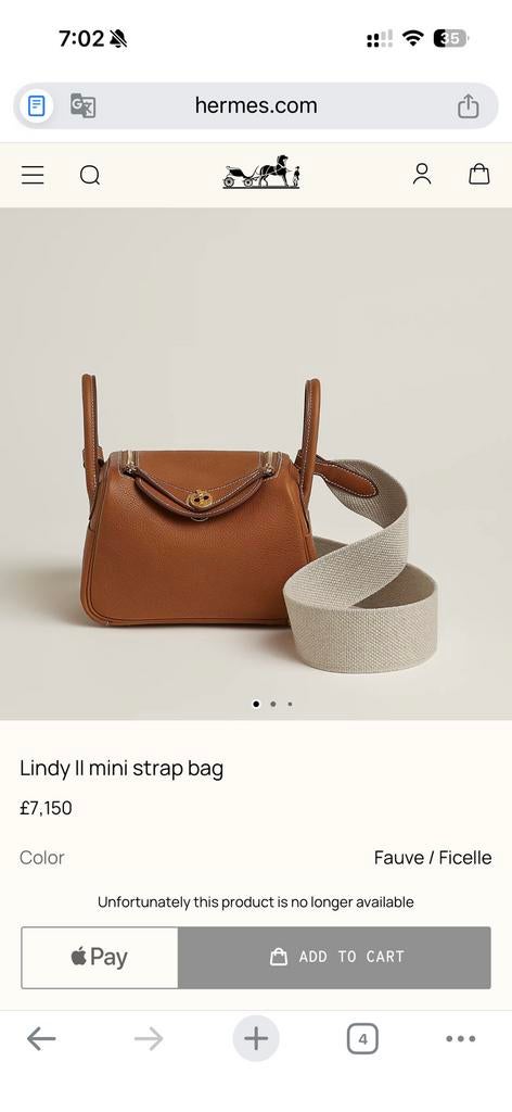 New Hermes Mini Lindy ll Gold fauve color, Ophalen, Zo goed als nieuw, 30 cm of meer, Minder dan 35 cm