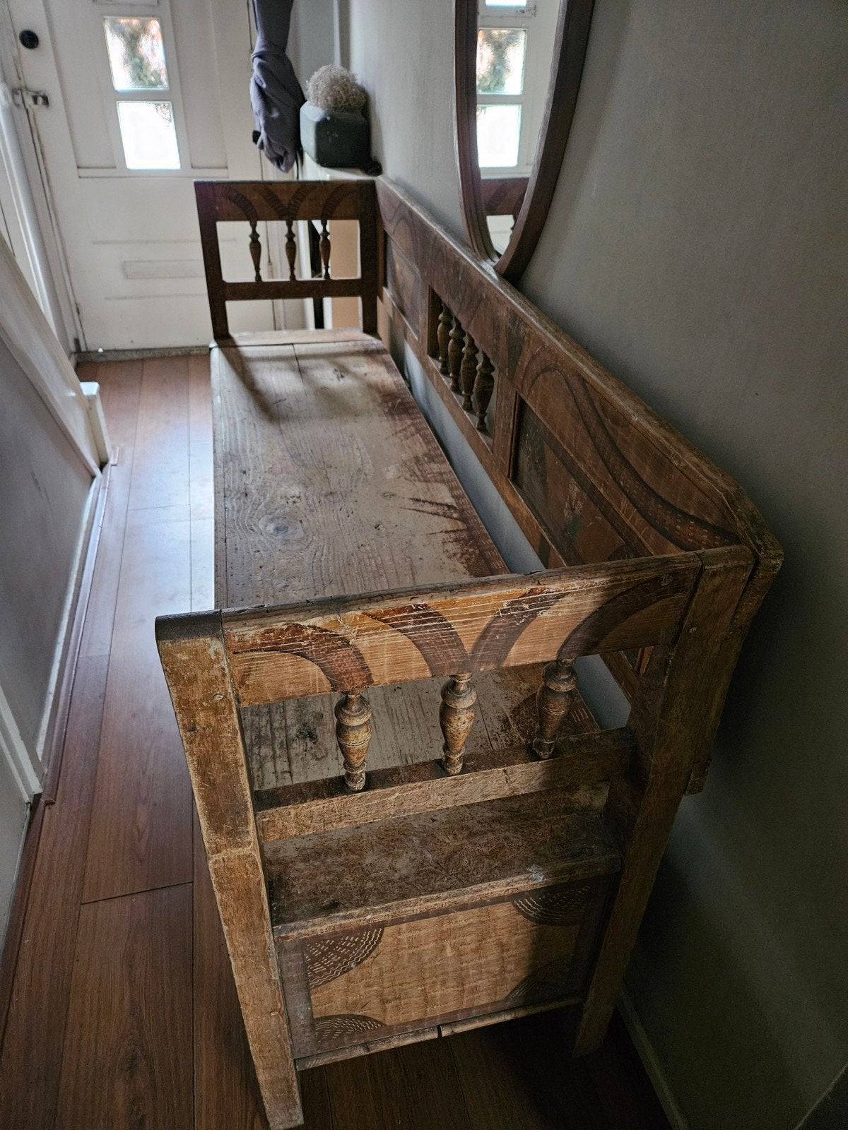 Antieke houten klepbank - bank - halbank  - klapbank, Ophalen, Gebruikt, Hout