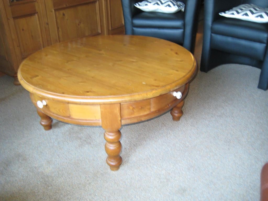 salontafel rond Grenen 4 lade + Geheim vak, 20,=, Ophalen, Gebruikt, 100 tot 150 cm, Rond