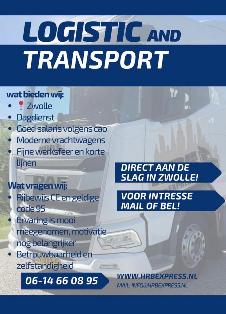 Vrachtwagenchauffeur CE , Zwolle, 33 - 40 uur, LBO / VMBO, Starter, Vast contract