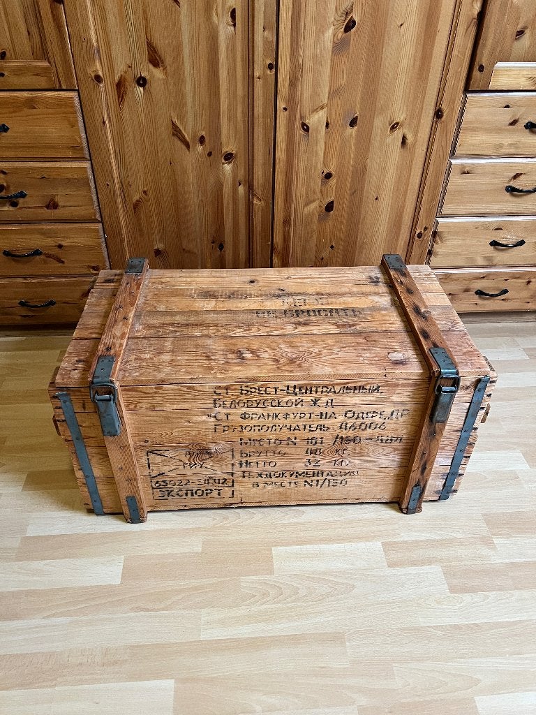 Vintage Houten Transportkist – Koude Oorlog / DDR, Ophalen, Gebruikt, 50 tot 100 cm, 50 tot 100 cm