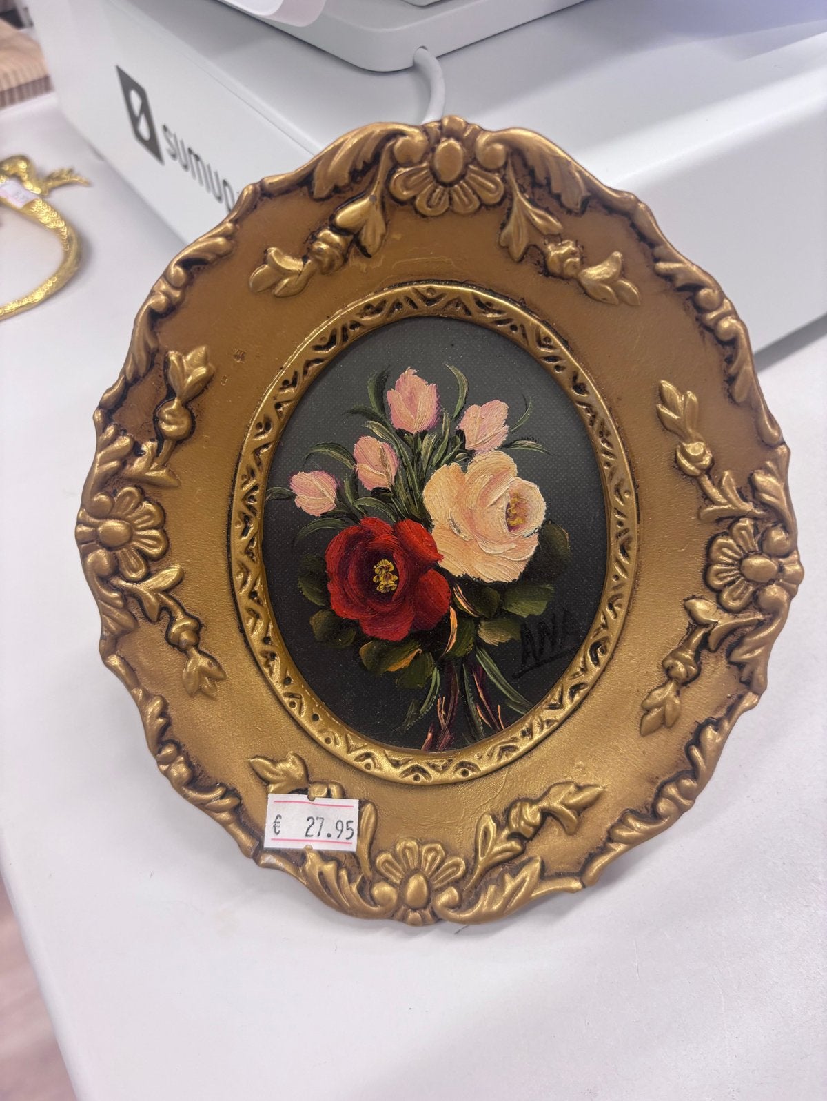 Barok Olieverf Schilderijtje met Bloemen, Antiek en Kunst, Bloemen, Overige ondergronden, Ophalen of Verzenden, Olieverf