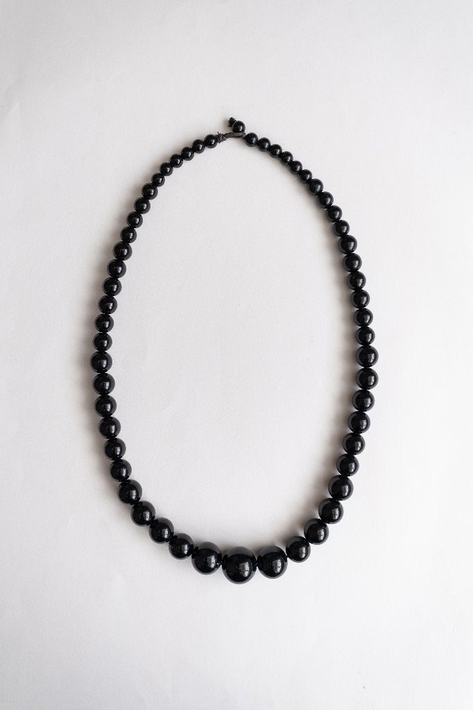 Lange Zwarte Kralen Ketting, Ophalen of Verzenden, Gebruikt, Zwart, Overige materialen