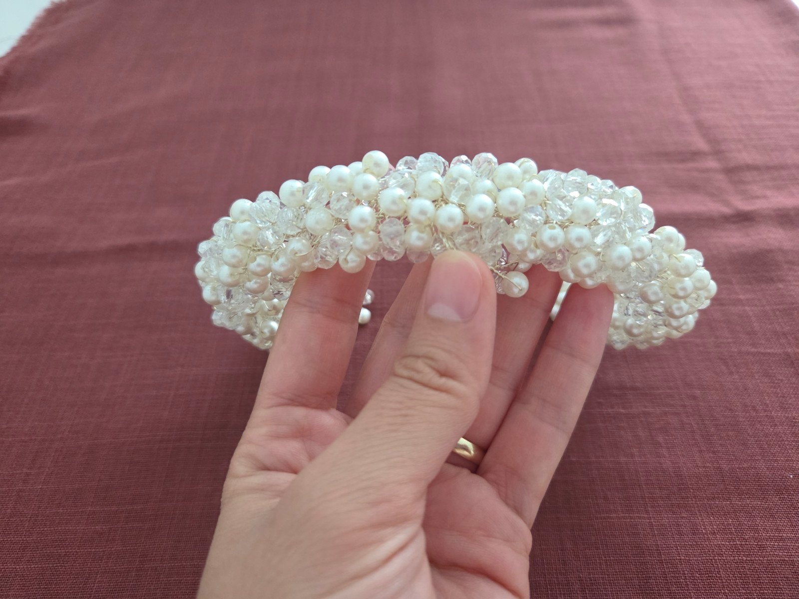 Bruidshaarband met parels en kristallen, Ophalen, Zo goed als nieuw, Wit, Accessoires