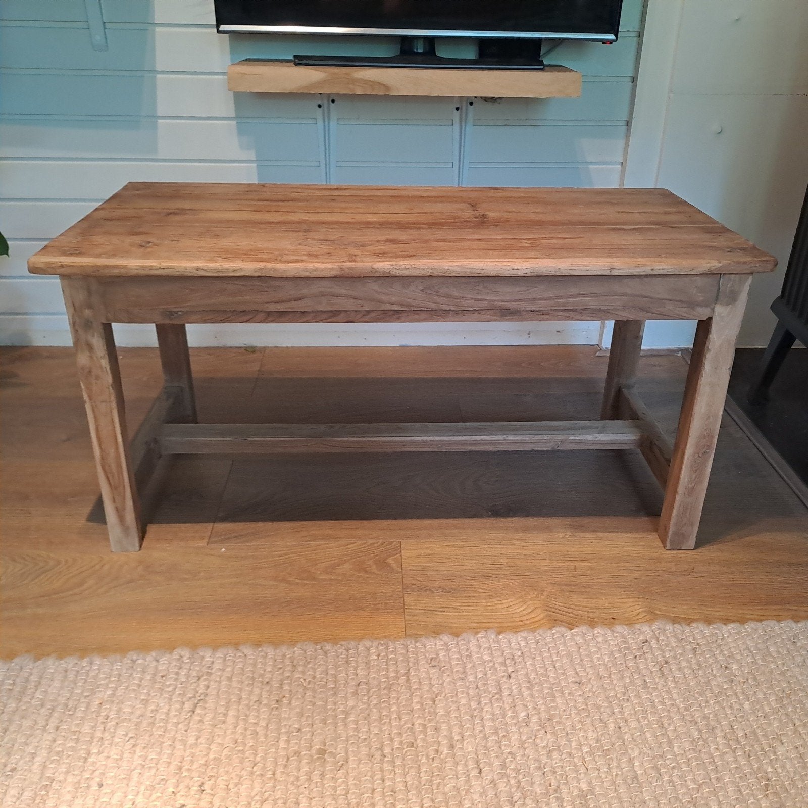 Massief houten oude salontafel, oude schooltafel, Ophalen, Gebruikt, 100 tot 150 cm, 25 tot 50 cm