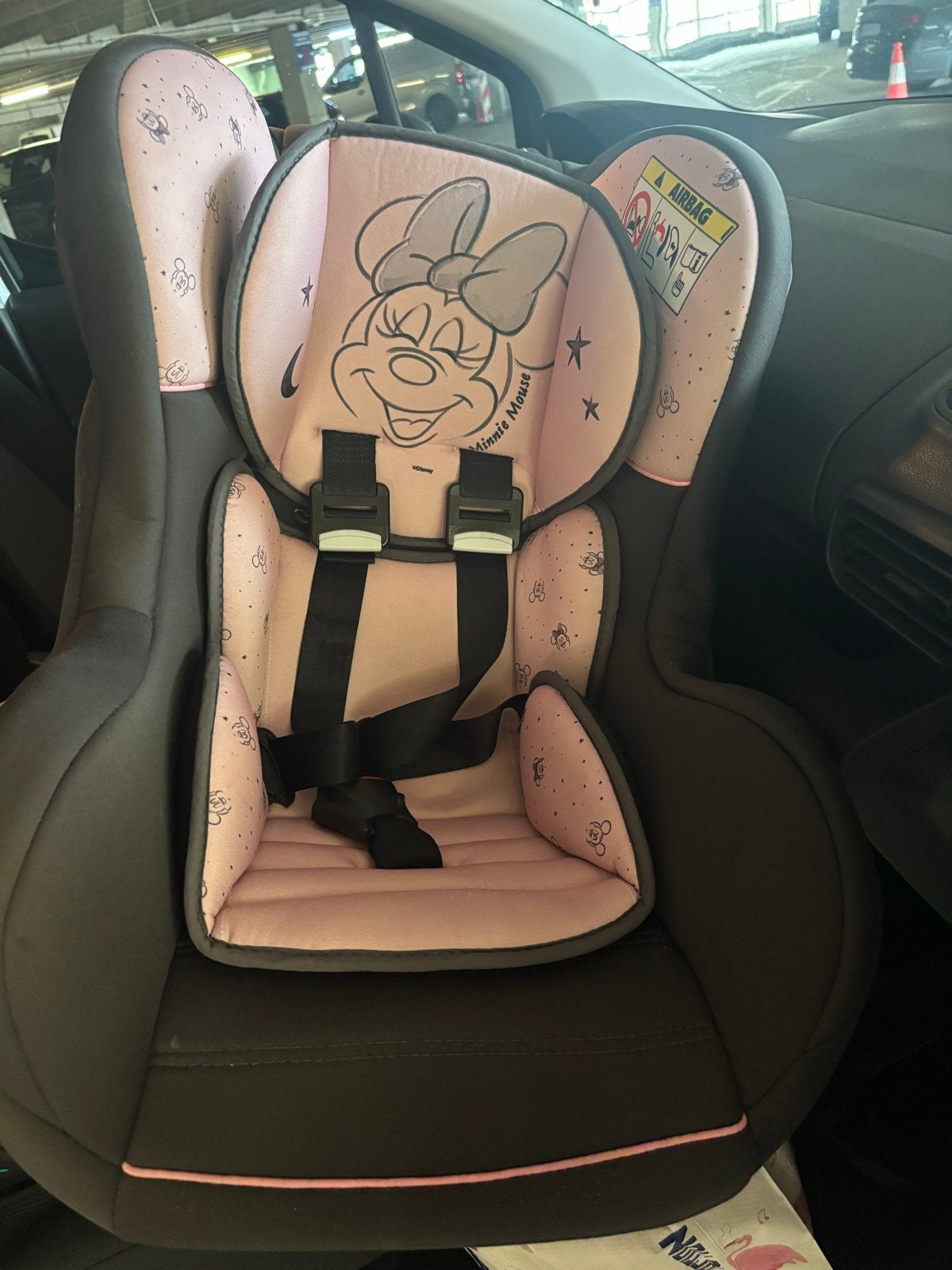 Minnie Mouse Autostoel - Roze en Zwart, Overige merken, 9 t/m 18 kg, Gebruikt, Autogordel
