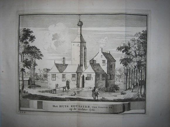 30 / Heiloo Kasteel de Coulster kopergravure 1736, Antiek en Kunst, Ophalen of Verzenden