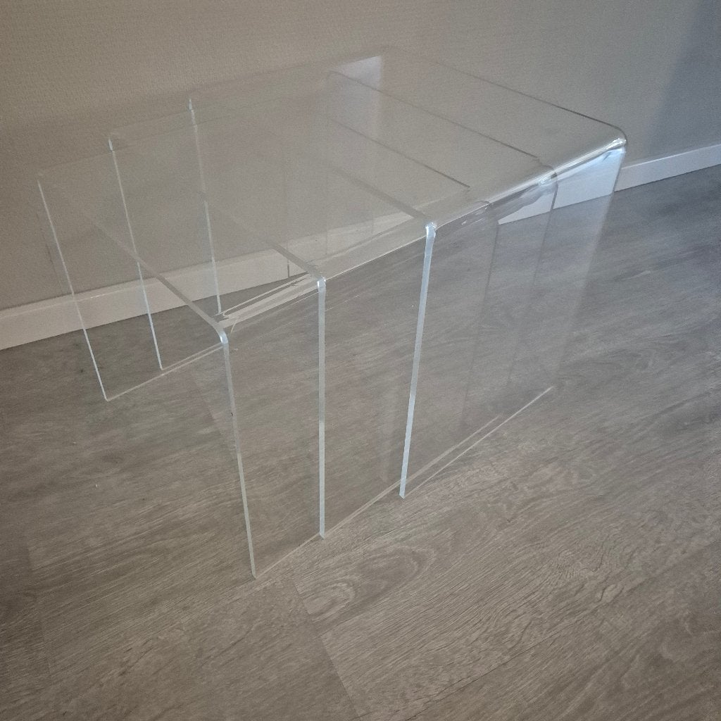 Vintage plexiglas mimi set bijzettafels, Minder dan 55 cm, Gebruikt, Ophalen, 45 tot 60 cm