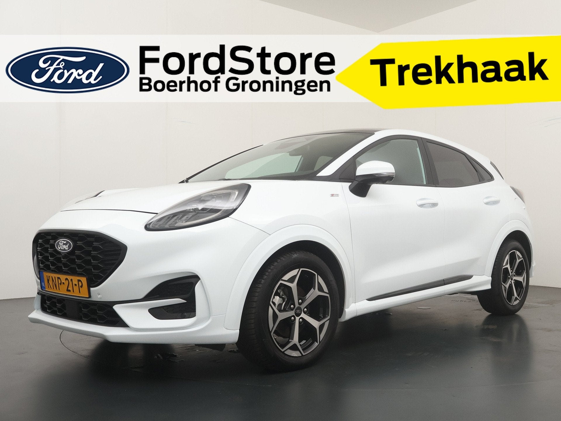 Ford Puma EcoBoost 125 pk Hybrid ST-Line | Trekhaak | Winter, 12 maanden, Wit, Bedrijf, Hybride Elektrisch/Benzine