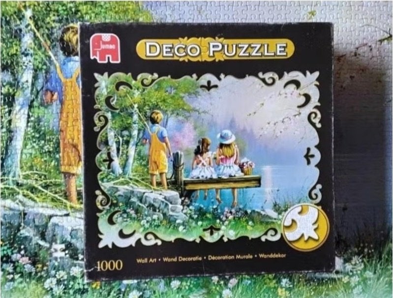 Jumbo deco puzzel 'fishing with friends' by Andres Orpinas, Hobby en Vrije tijd, Denksport en Puzzels, Ophalen, 500 t/m 1500 stukjes