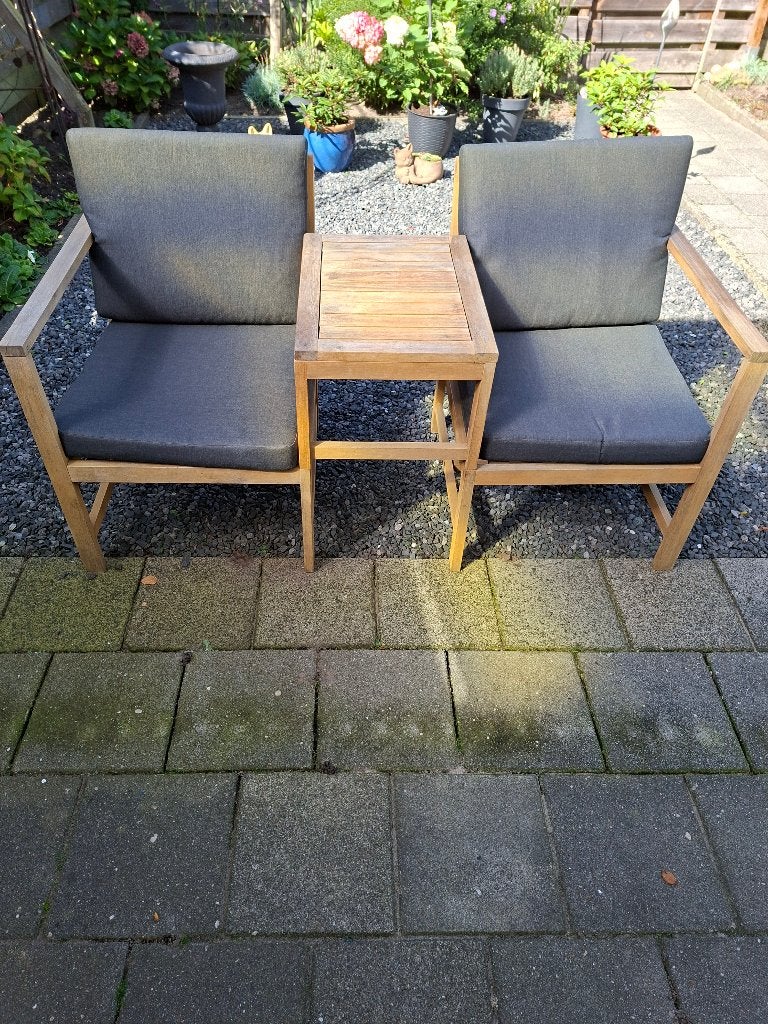 Duo tuinstoel, Ophalen, Gebruikt, Hout