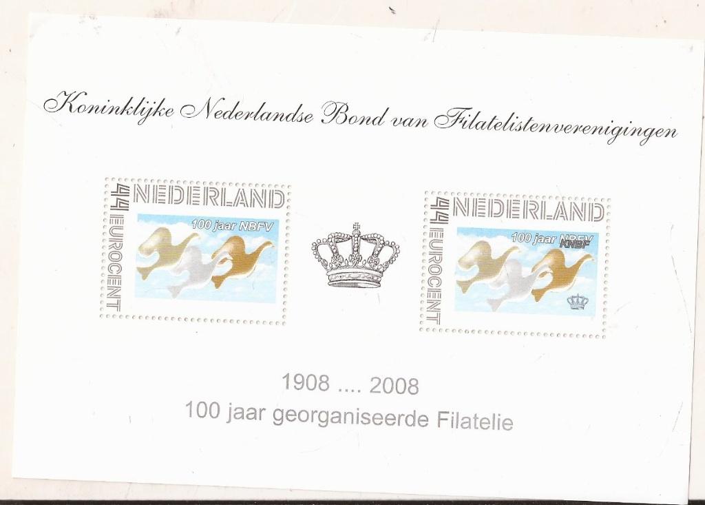 100 jaar georganiseerde filatelie 1908-2008, Postzegels en Munten, Postzegels | Nederland, Postfris, Na 1940, Ophalen of Verzenden