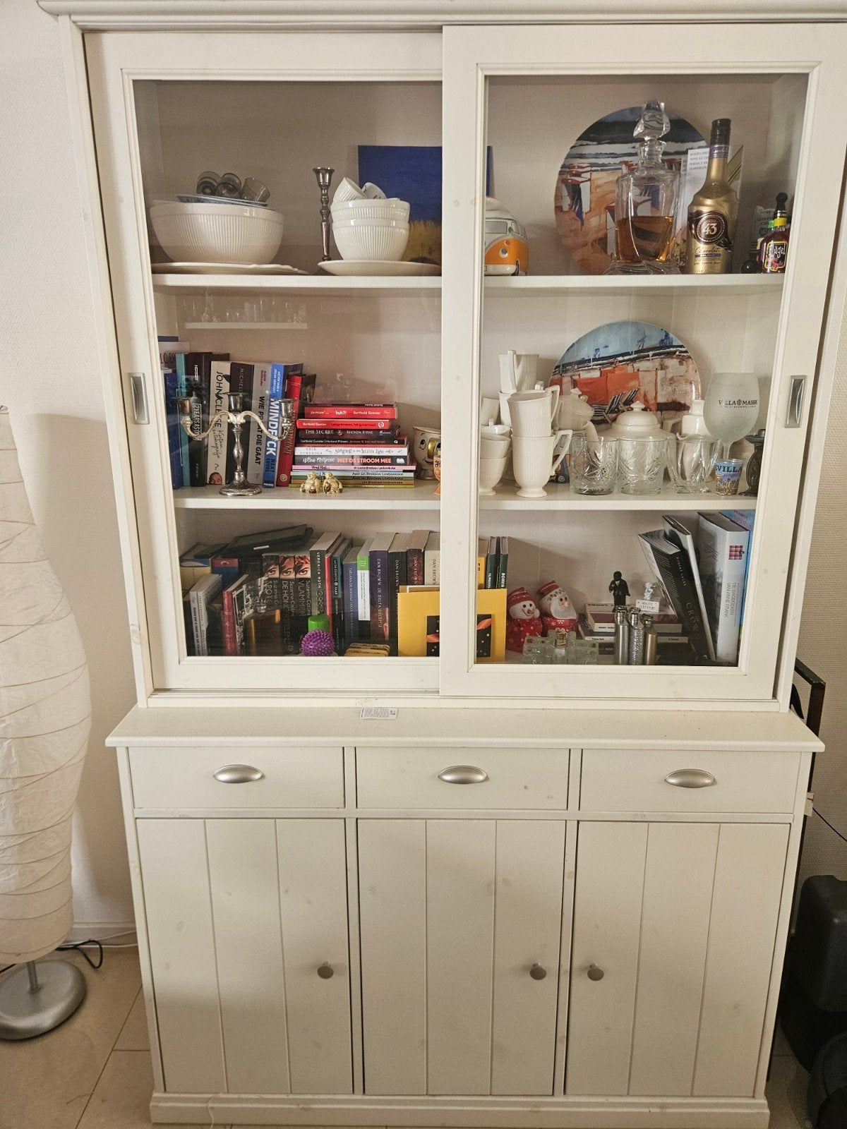 Witte 2 delig buffetkast, Ophalen, Gebruikt, 150 tot 200 cm, 25 tot 50 cm