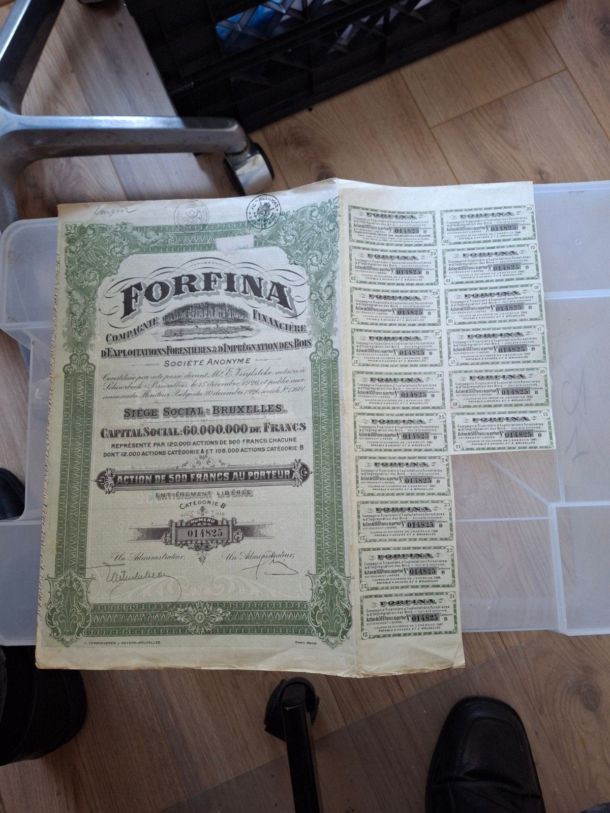 Historisch aandeel Forefina - 500 francs - 1920-1950, Ophalen of Verzenden, 1920 tot 1950, Aandeel