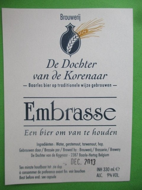 bieretiket Belgie 28-6 (B2 F23) dochter vd korenaar, Ophalen of Verzenden, Gebruikt, Overige typen, Overige merken