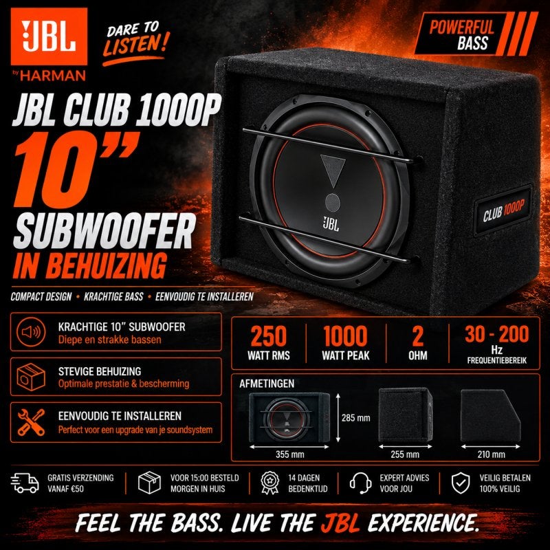 Club 1000P - Subwoofer in kist - JBL - 10 inch - 250 watt, Auto diversen, Niet ingevuld, Niet ingevuld, Niet ingevuld