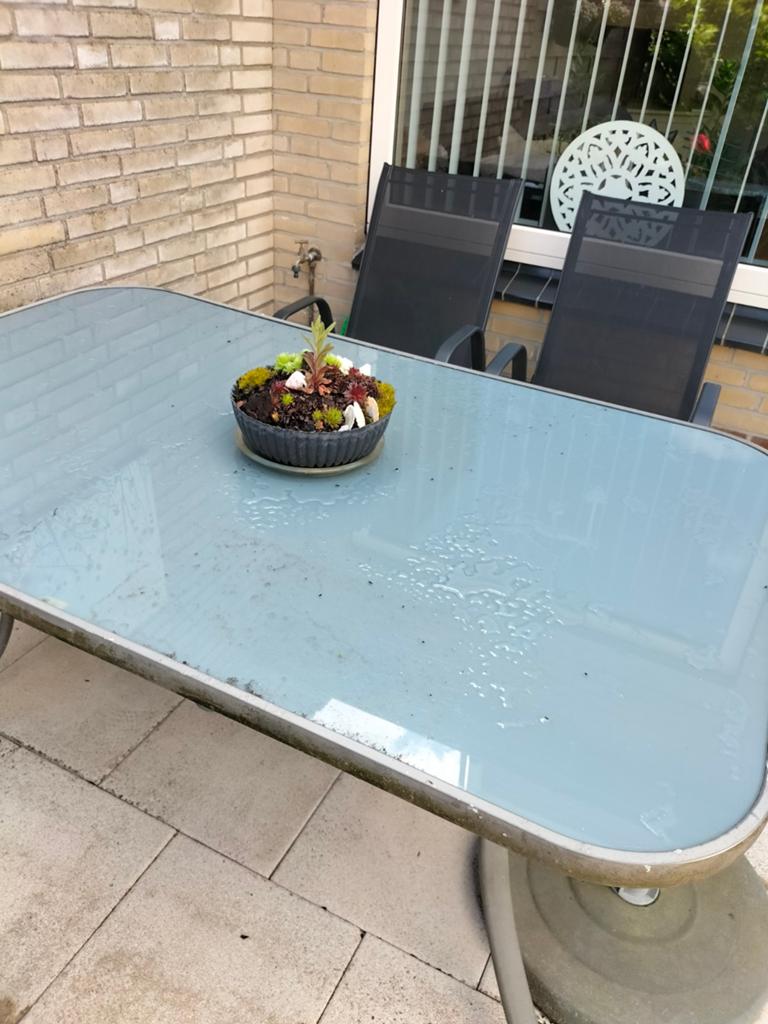Tuintafel met glasplaat, Ophalen, Gebruikt, Rechthoekig