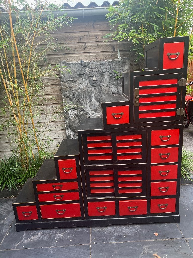 Chinees Japanse trapkast ladekast roomdivider Chinese, Verburgt Vintage, Gebruikt, 5 laden of meer, 150 tot 200 cm