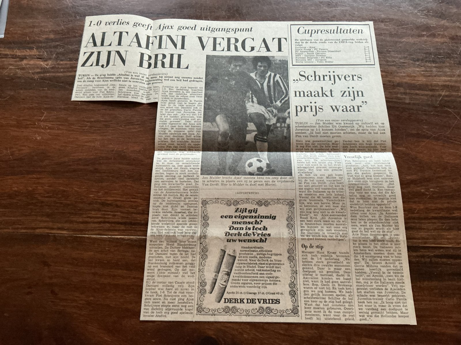 Voetbal krantenartikel Juventus Ajax november 1974 Mulder, Ophalen of Verzenden, Knipsel(s)