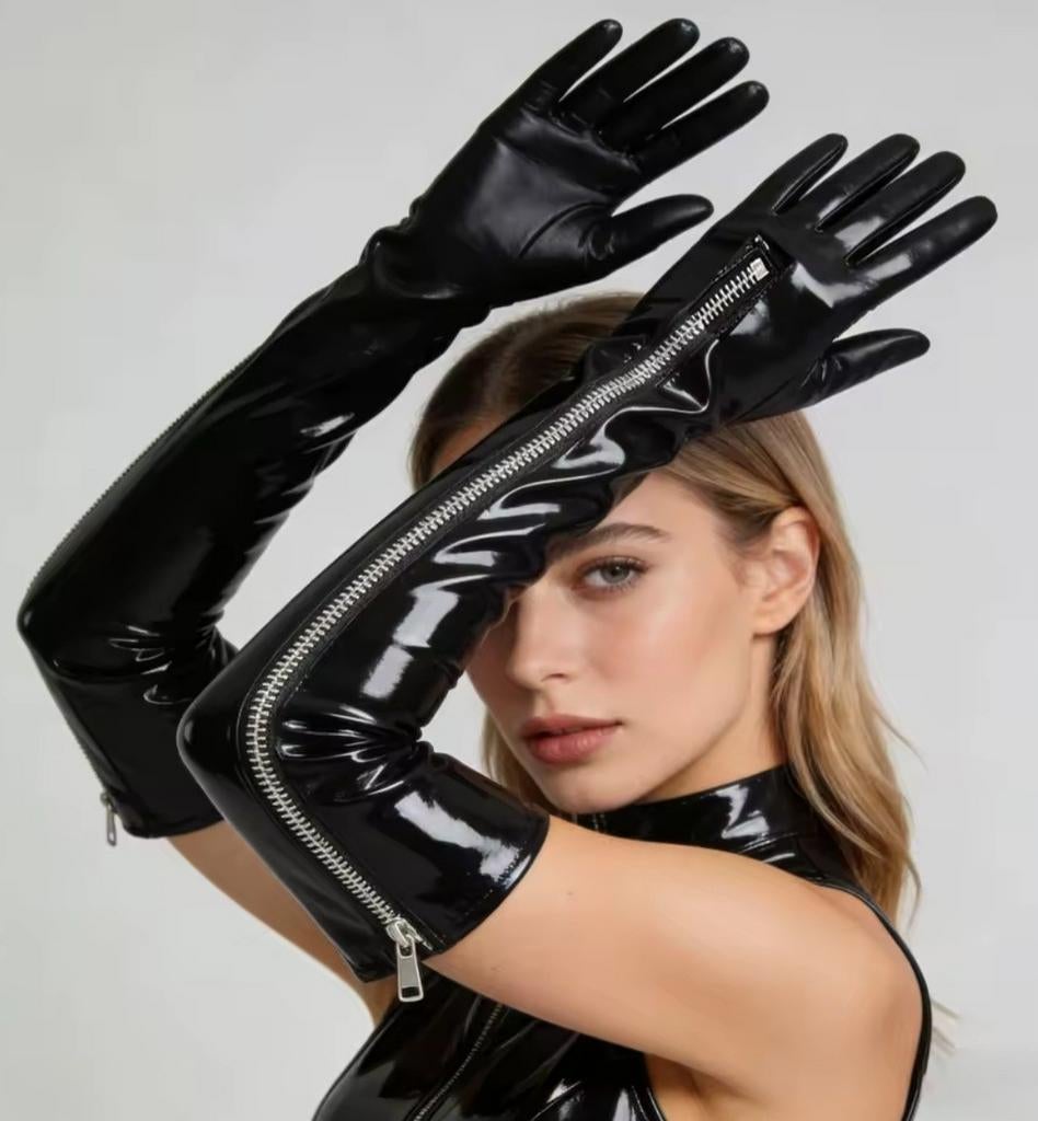 Mooie Lak Lerenlook Handschoenen Lange Rits, Verzenden, Nieuw, Handschoenen