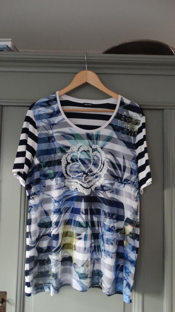 Gerry Weber top, maat 46, blauw/wit/pailetjes, Overige kleuren, Verzenden, Maat 46/48 (XL) of groter, Zo goed als nieuw