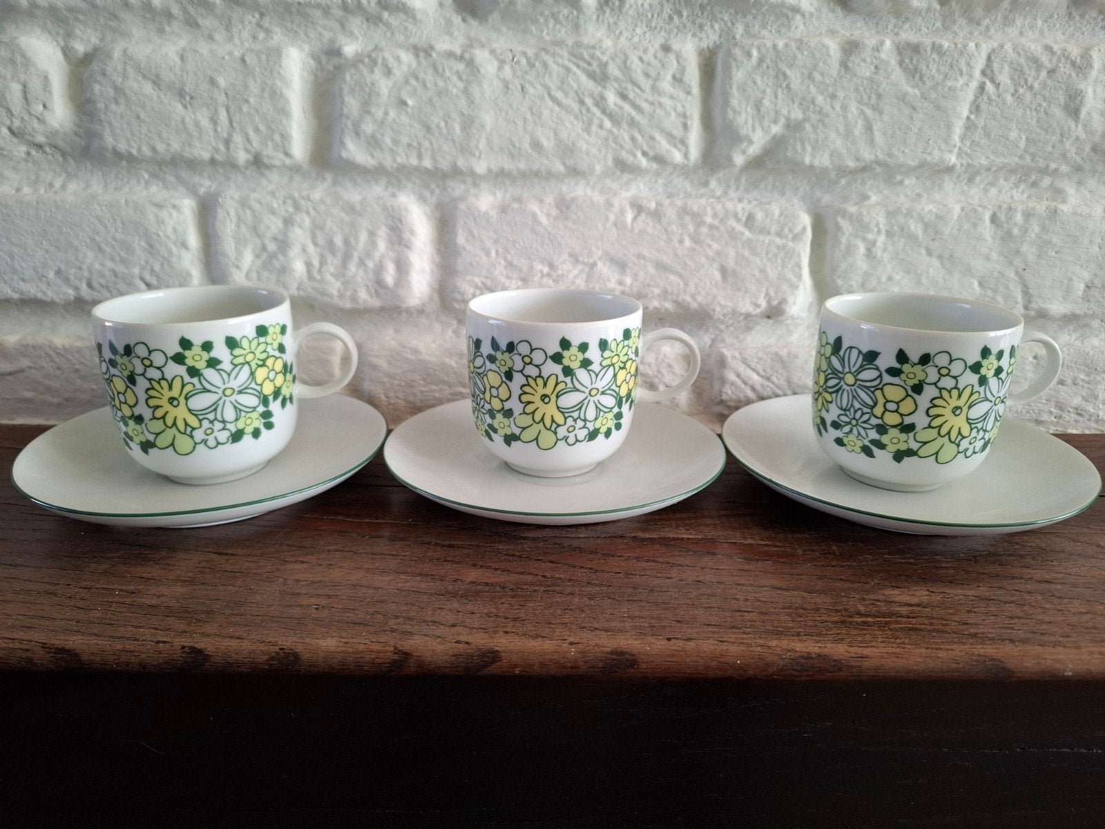 Set van 3 vintage Melitta Germany kop en schotel. Wit, groen, Ophalen of Verzenden, Huis en Inrichting