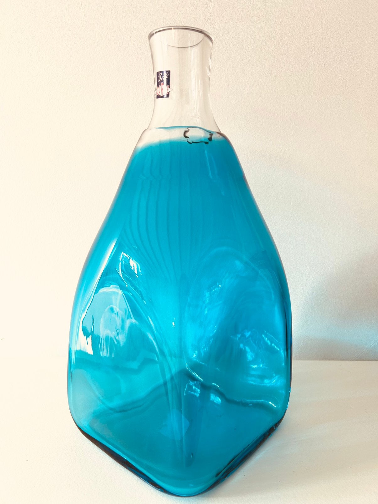 Vintage glazen Karaf / vaas Belle Garde  33 cm hoog, Ophalen of Verzenden, Nieuw, Blauw, Glas