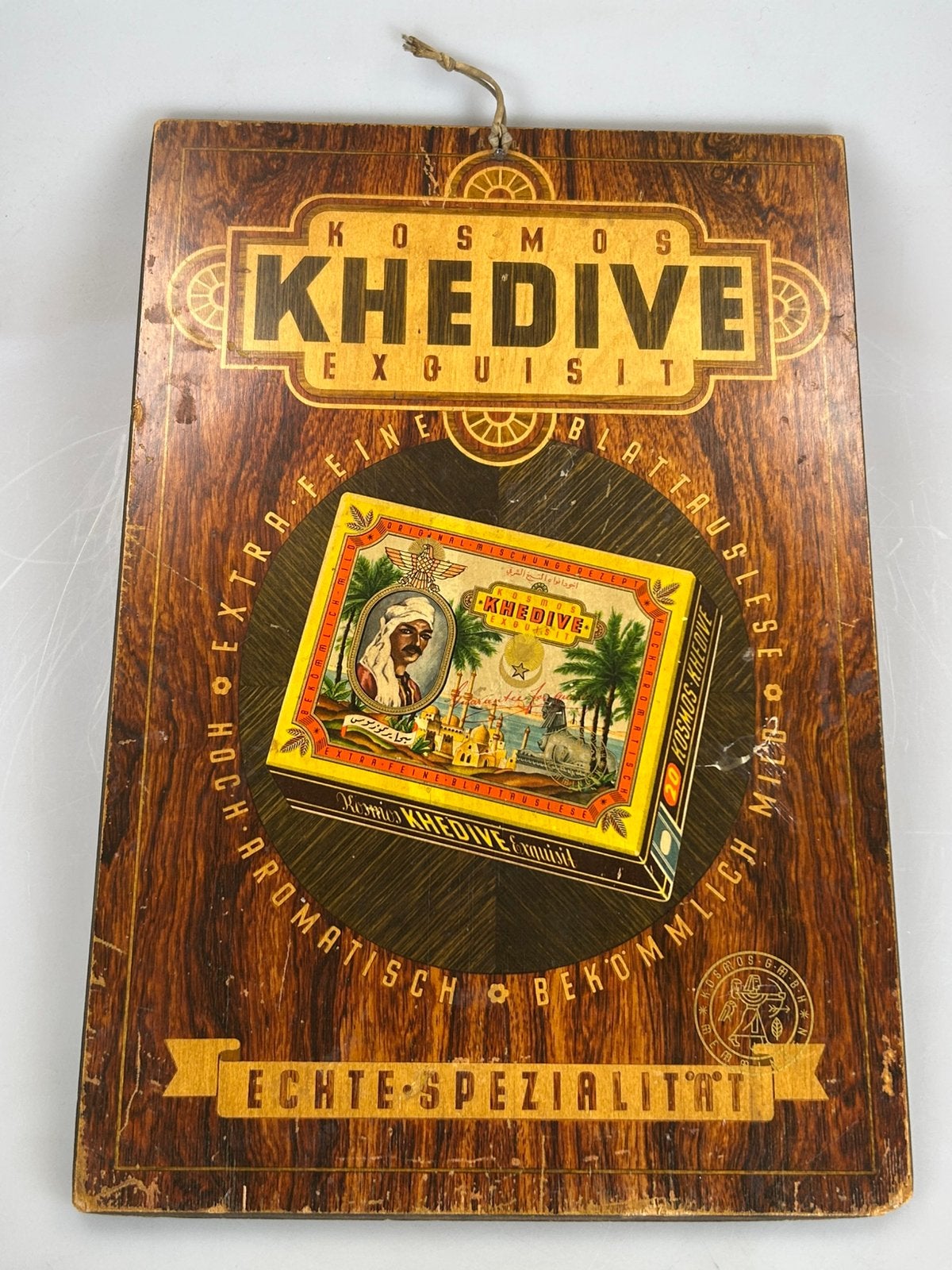 Prachtig Antiek Houten Reclamebord Kosmos Khedive Jaren20/30, Verzenden, Zo goed als nieuw