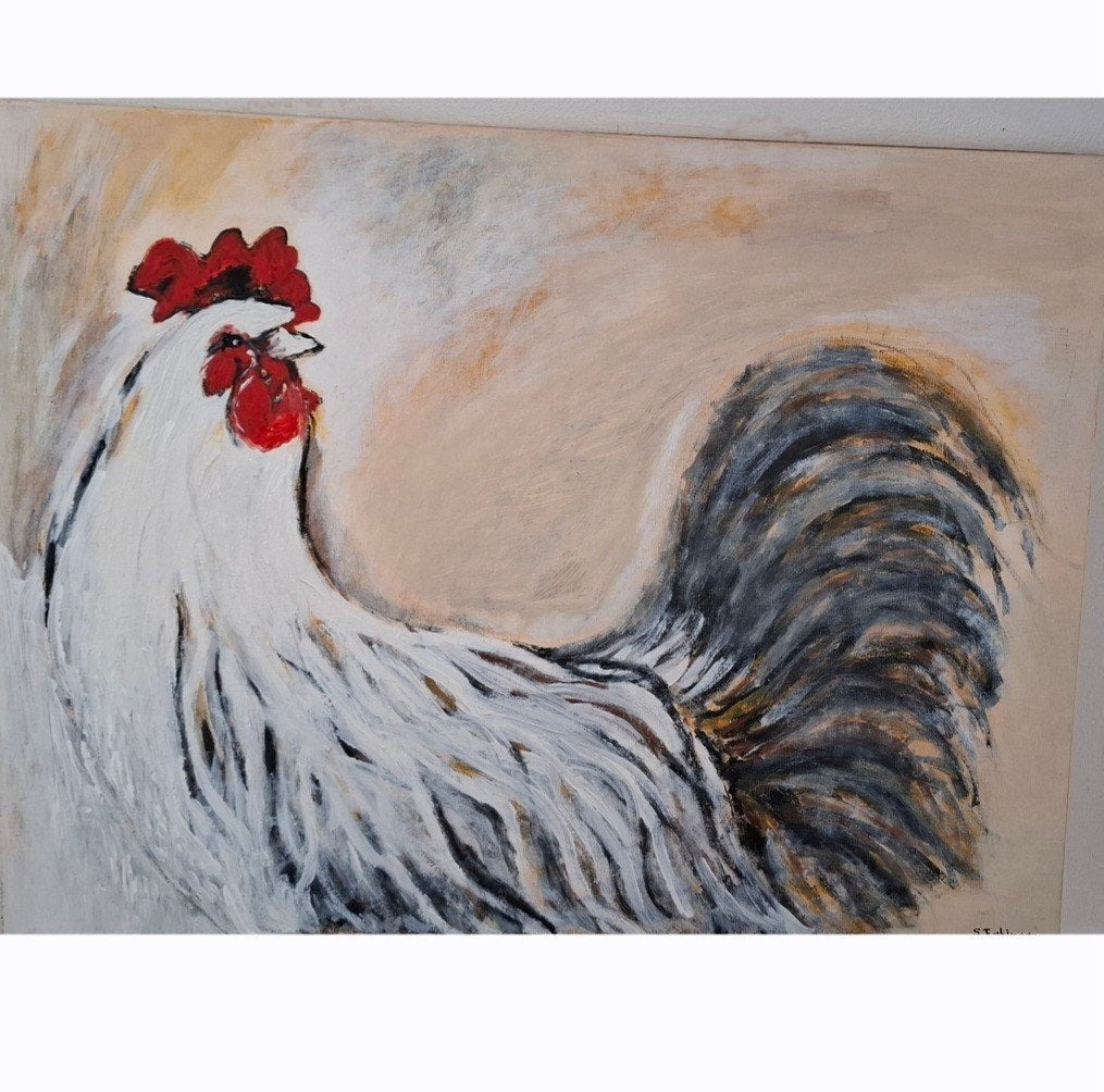 Haan. Acrylverf op Cancas, 60×80., Ophangklaar, Acrylverf, Ophalen of Verzenden, Dieren