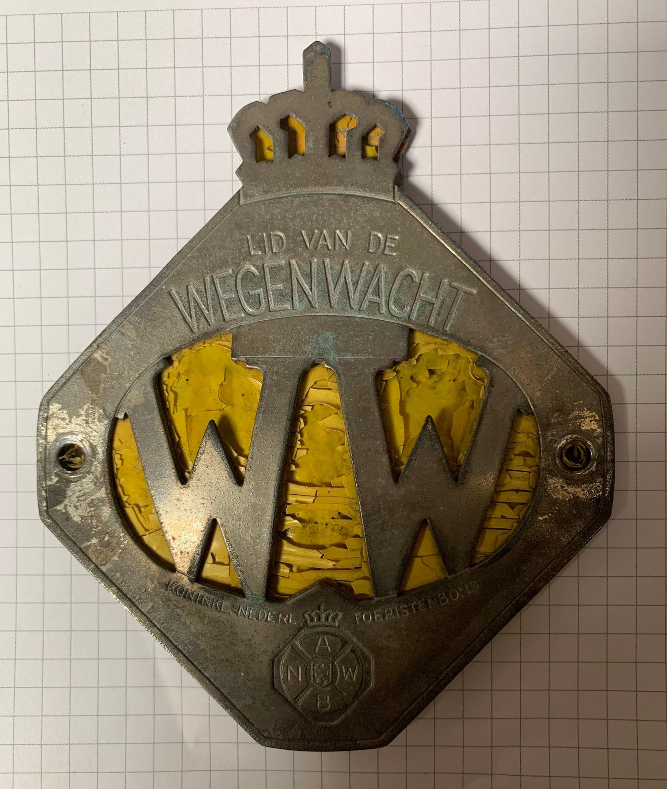 Antiek metalen wegenwachtlogo, Ophalen of Verzenden, Gebruikt