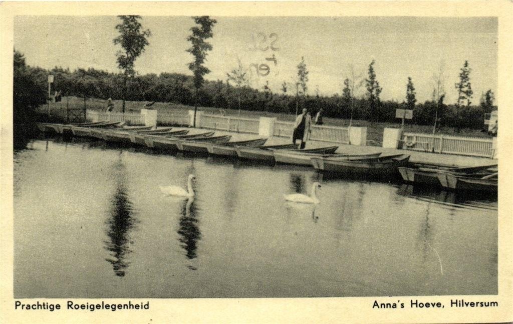 Prachtige Roeigelegenheid - Anna s Hoeve, Hilversum - zwanen, Ophalen of Verzenden, 1940 tot 1960, Gelopen, Noord-Holland
