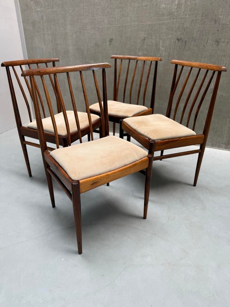 Set/4 AWA Eetkamerstoelen Rozenhout, Nederland jaren 60, Ophalen, X, X, X