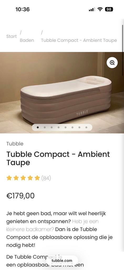 Tubble Compact Opblaasbad - NIEUWSTAAT, Ophalen, Overige typen, 50 tot 100 cm, Zo goed als nieuw